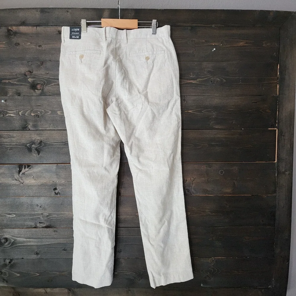 J.Crew Mens 33x32 Classic Fit Linen Trouser Beige‎ Glen Check Plaid Pants NWT